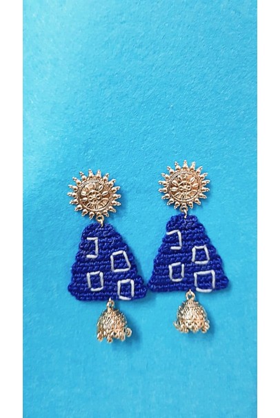 Happy Threads Crochet Earrings- Dark Blue